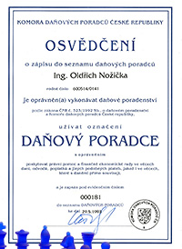 Osvědčení - daňový poradce
